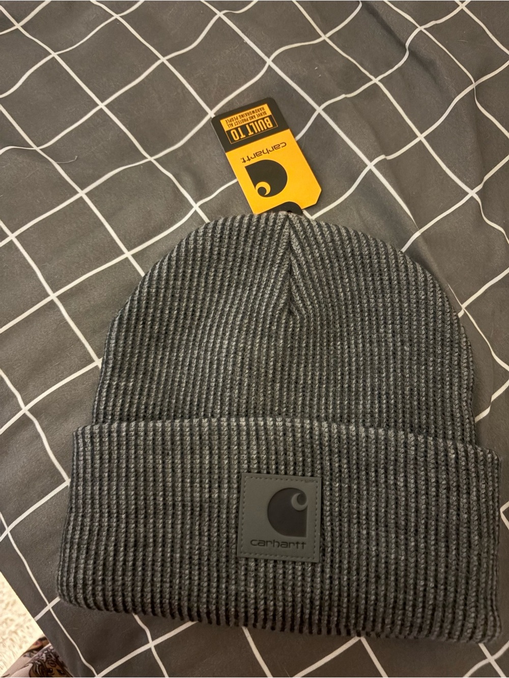 Carhartt Gray Ribbed Knit Cuffed Beanie with Logo Patch